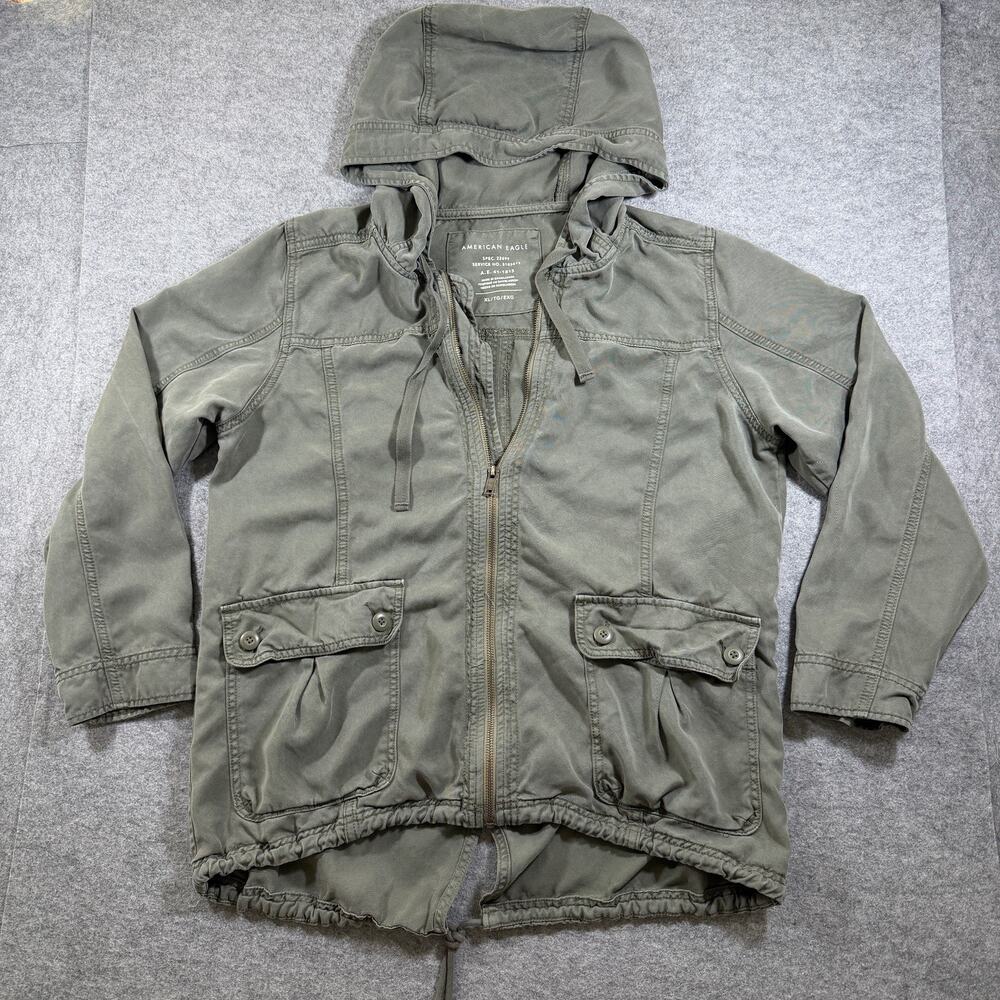 American Eagle Field Jacket Womens XL Olive Green Hooded Zip Front Military